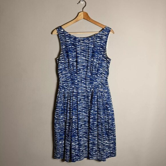Kate Spade Sonja Striped Dress Women's 8 Blue White Fit & Flare Pleated Pockets - Picture 1 of 10